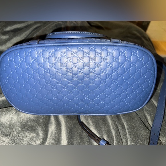 NWT Gucci Blue Leather Mini Guccissima Dome - Satchel Crossbody Shoulder Bag - Picture 9 of 11